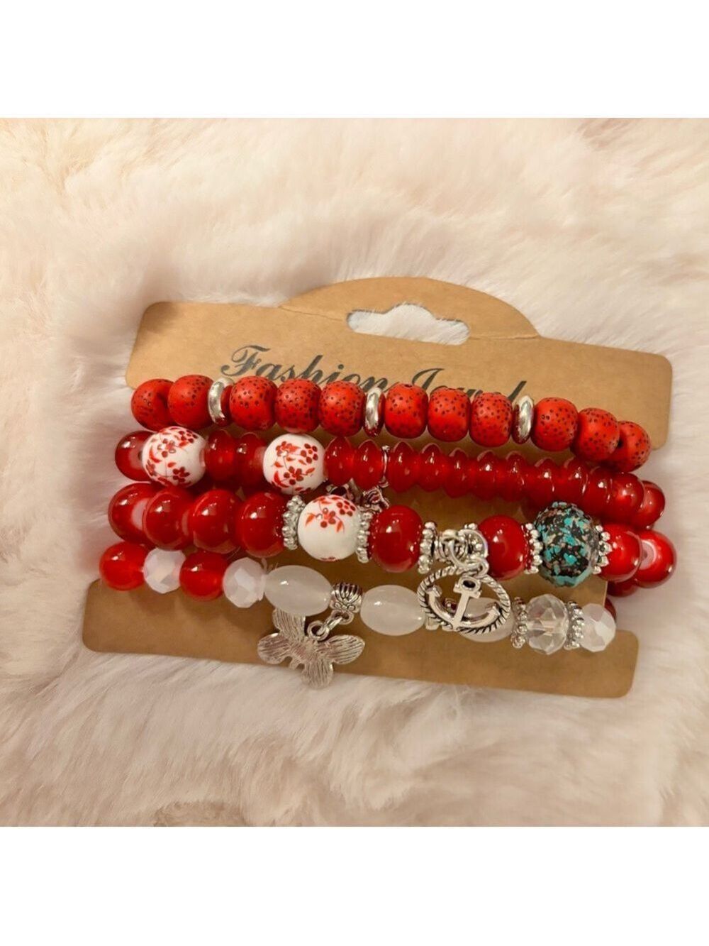 New Beaded Bracelet Set with Silver Charms